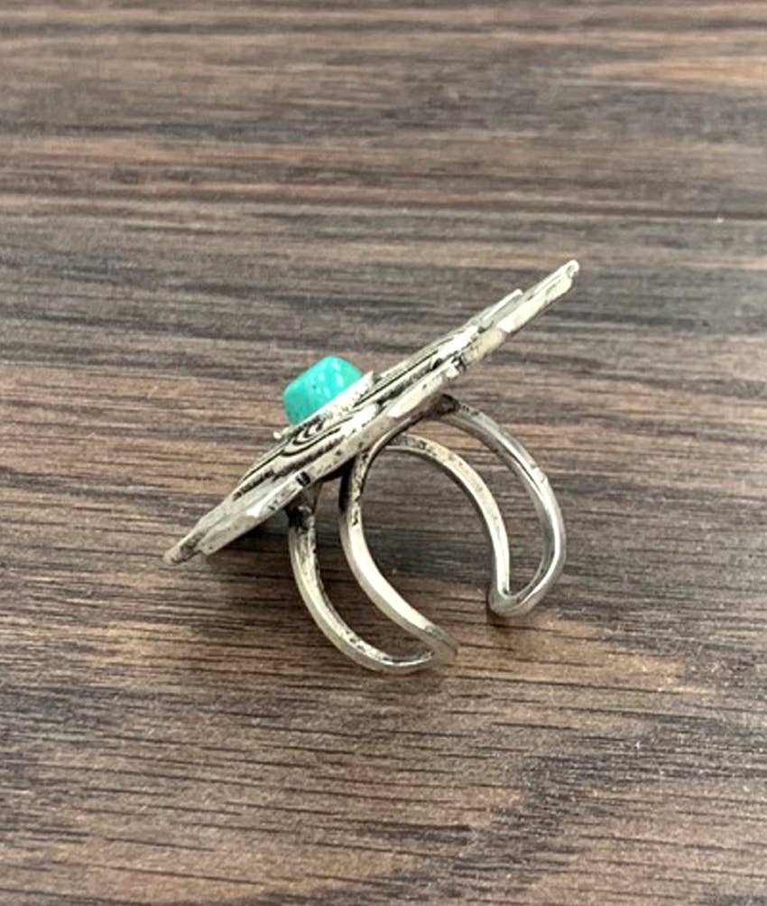Brass Band, Cactus Turquoise Adjustable Ring