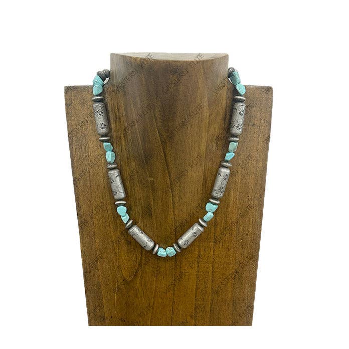 16'' Silver Navajo totem with blue turquoise stone beads Necklace