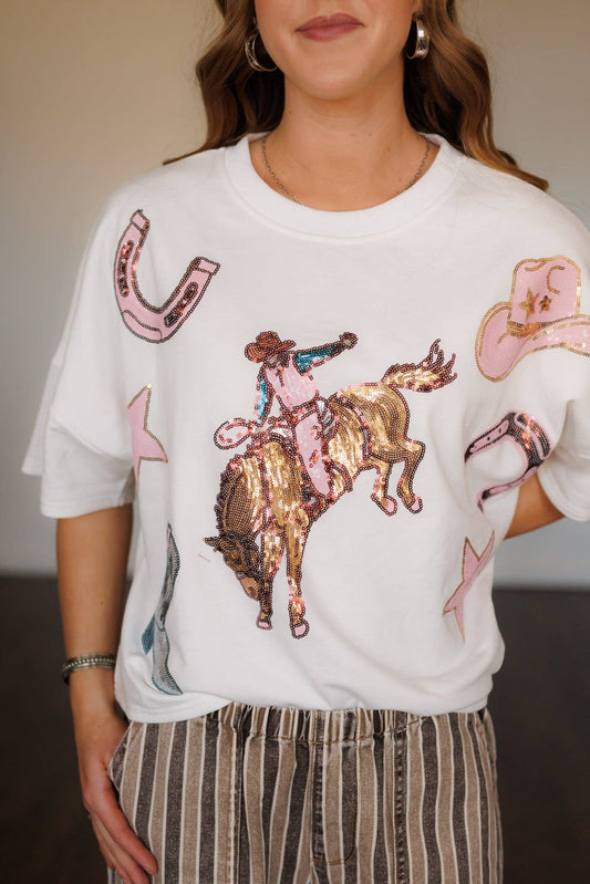 Dolman Bucking Horse Sequin top