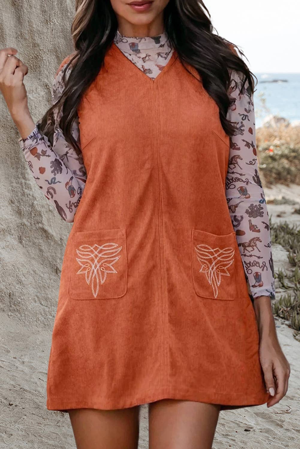 Western Embroidered Pocket Pre-fall Dress