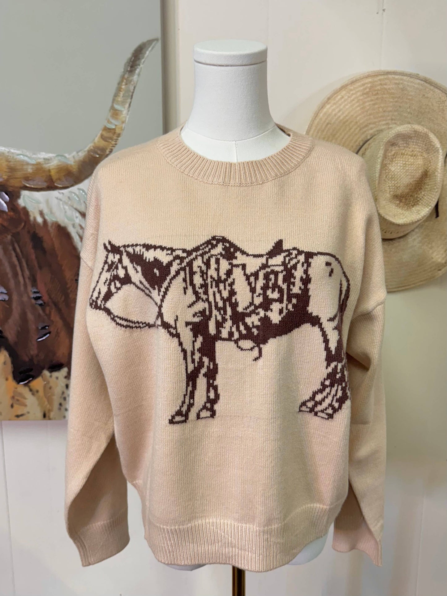 The Cowpony crewneck sweater in cream