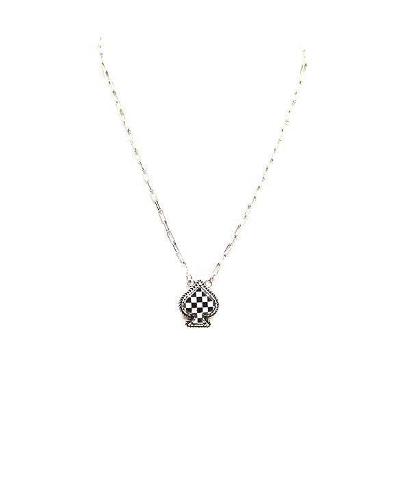 Checkered Spade Necklace: White