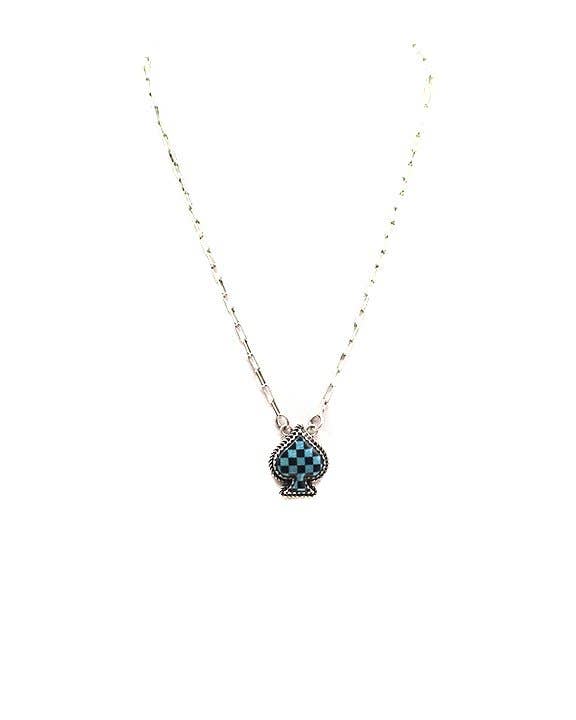 Checkered Spade Necklace: White