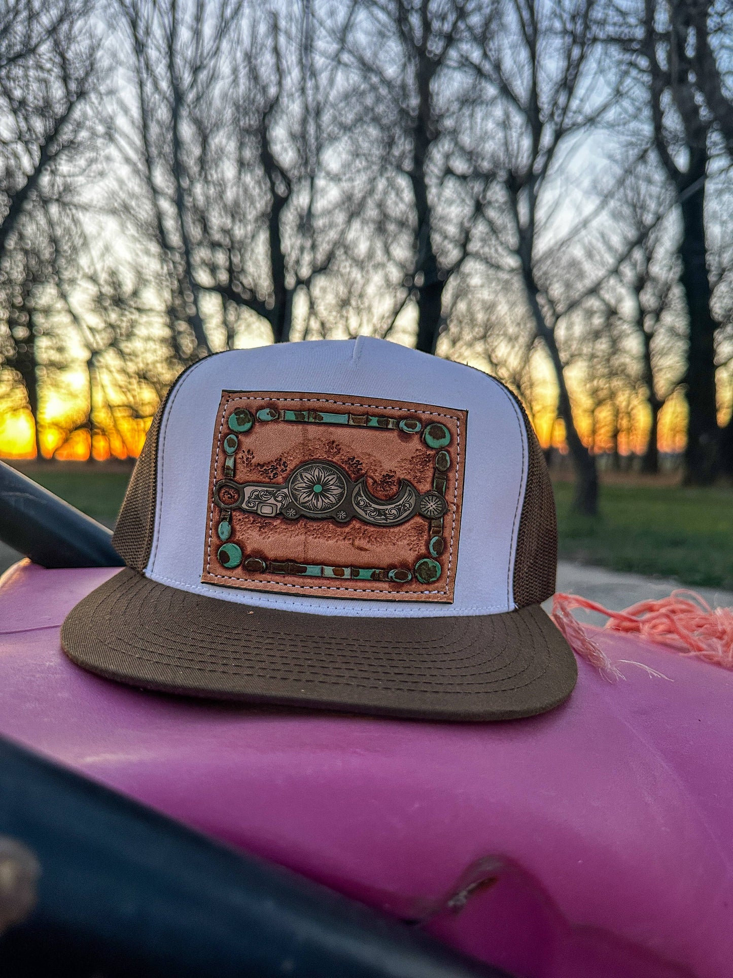 Bridle Bit Tooled Leather Trucker Cap Cowgirl Cowboy Western Rodeo