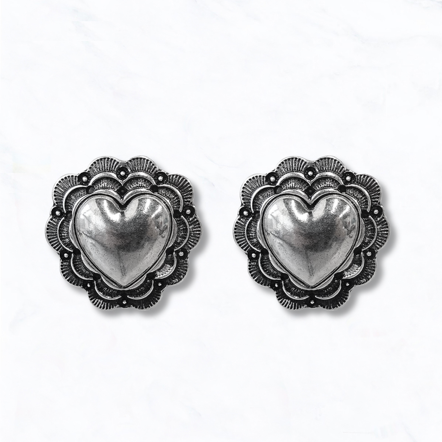 Large Scalloped Heart Stud Earrings