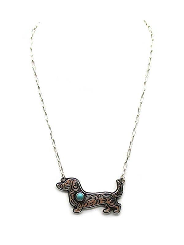 Western Engraved Dachshund Pendant Necklace