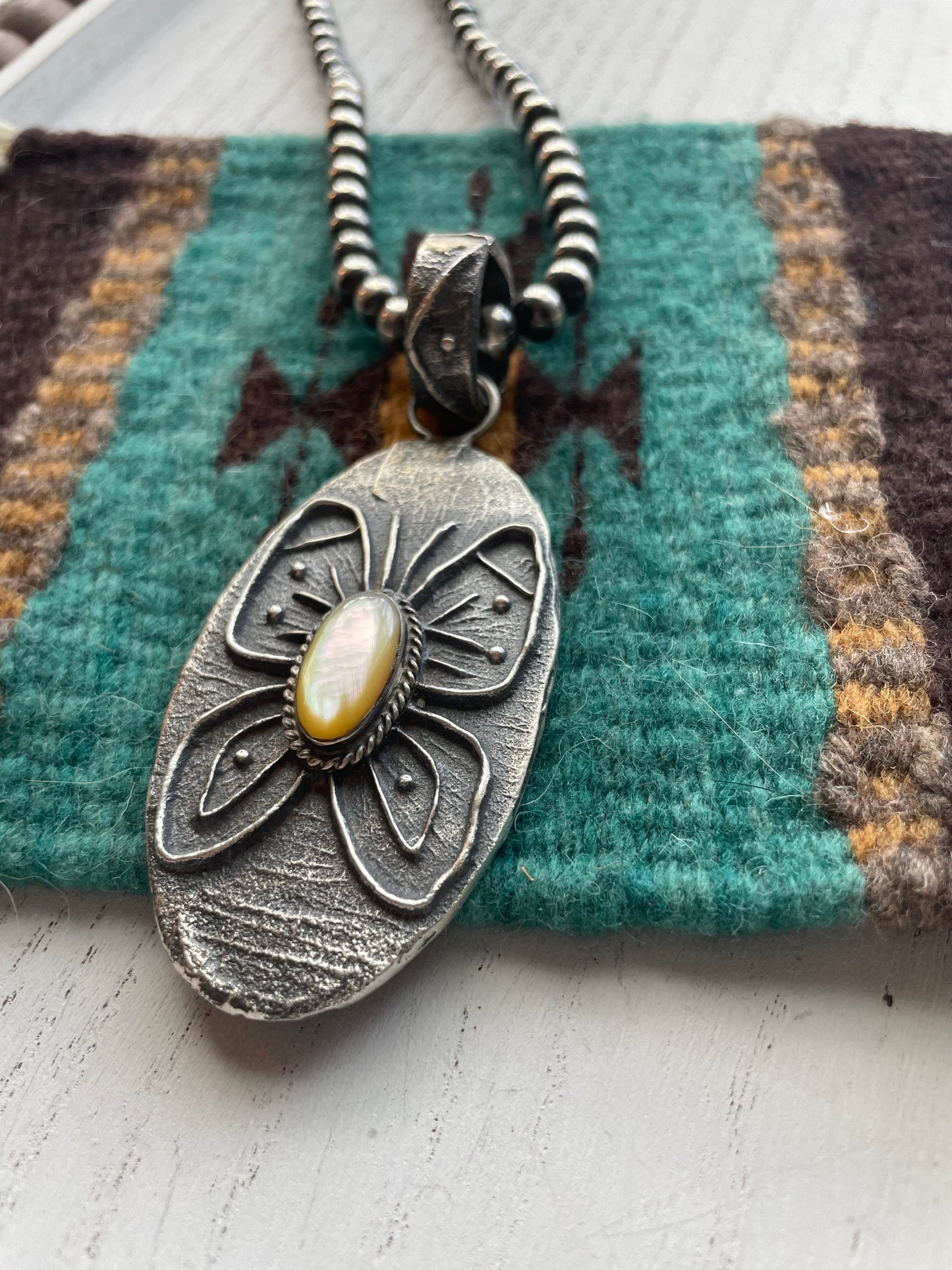 Navajo Mother of Pearl & Tufa Cast Butterfly Pendant Signed Wilson Davis