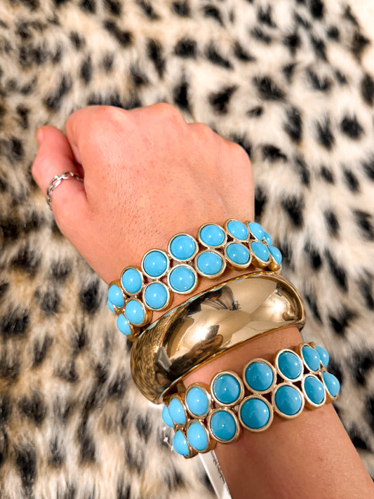Gold + turquoise bangle stretch bracelet