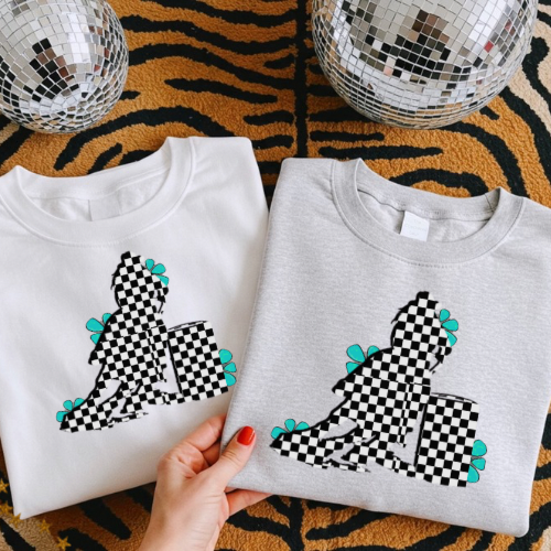 The checkered + turquoise barrel racer sublimation T-shirt