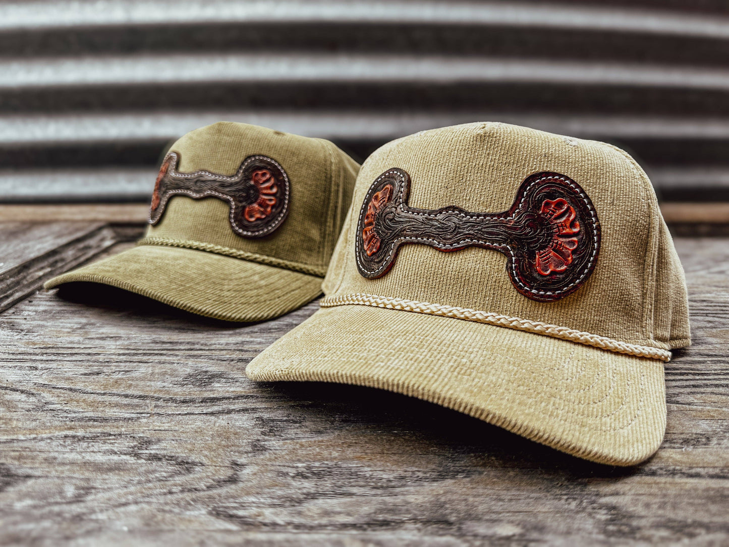 Hand Tooled Leather Snaffle Bit Cap: Green