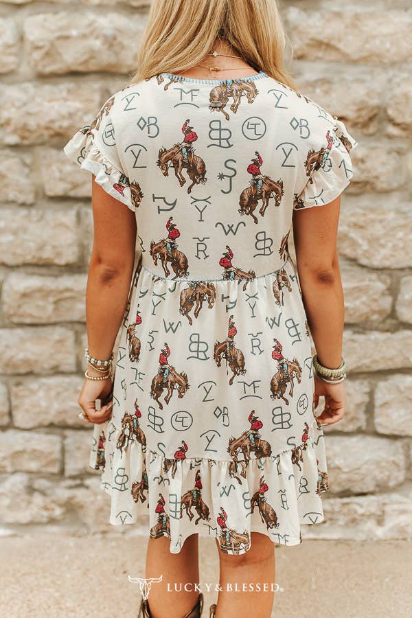 Kicking Cowboy Horse Cattle Brand Ruffle Tier Dress