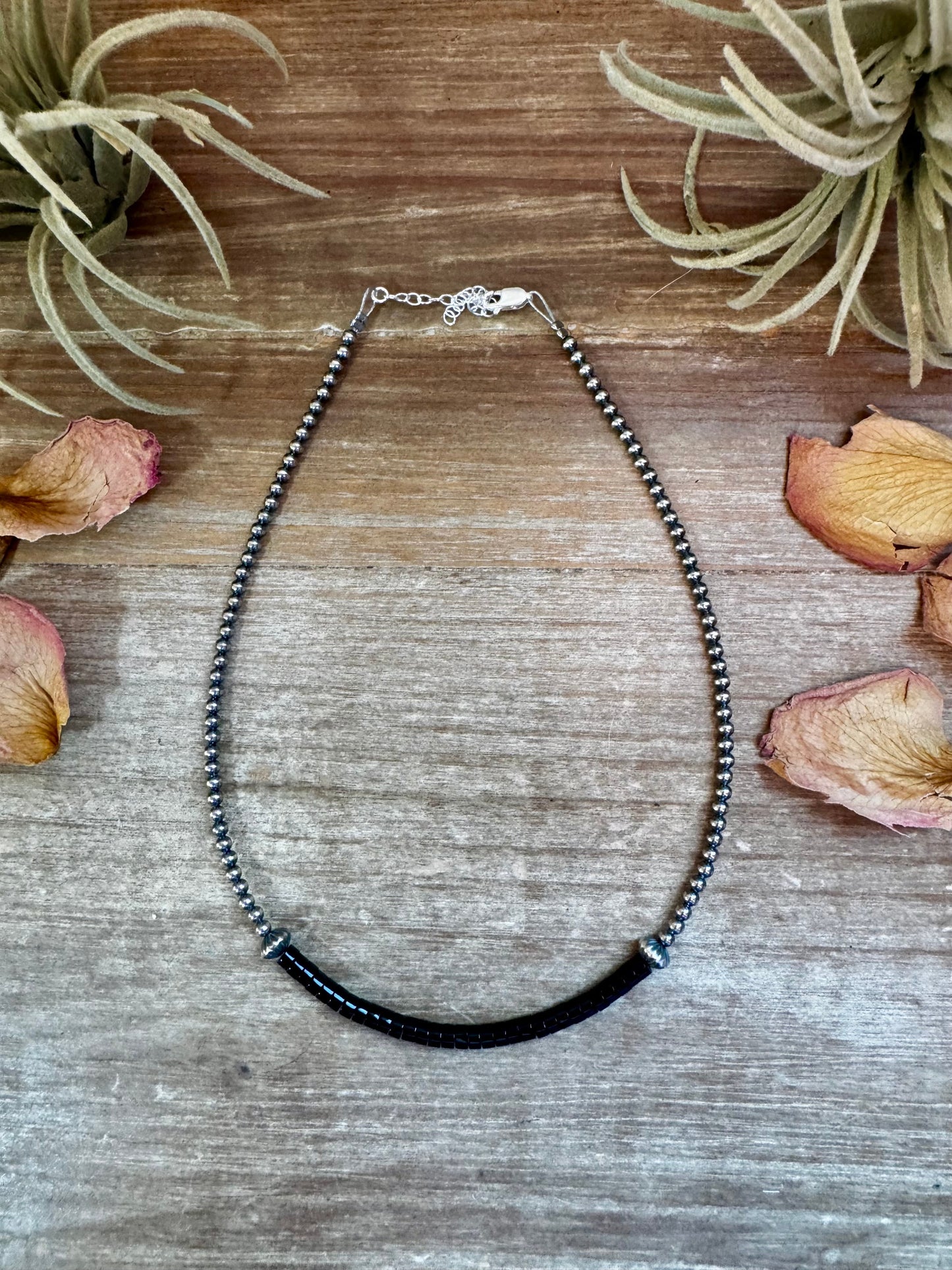 Black Onyx Heishi Choker – 14.5" with Sterling Silver Beads