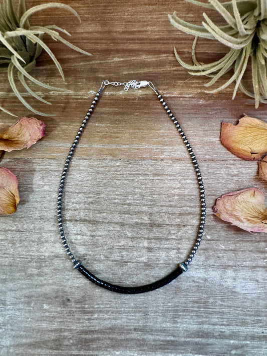Black Onyx Heishi Choker – 14.5" with Sterling Silver Beads