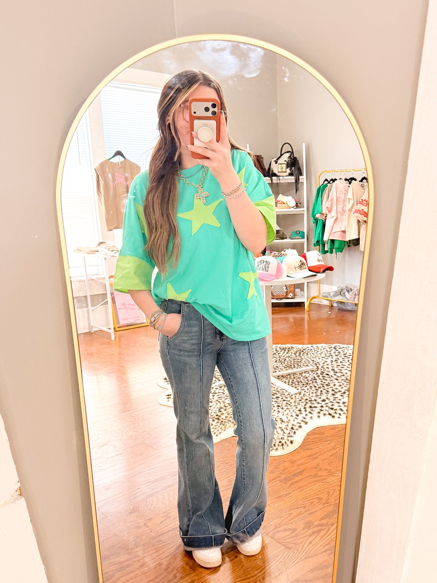 Neon stars patchwork top
