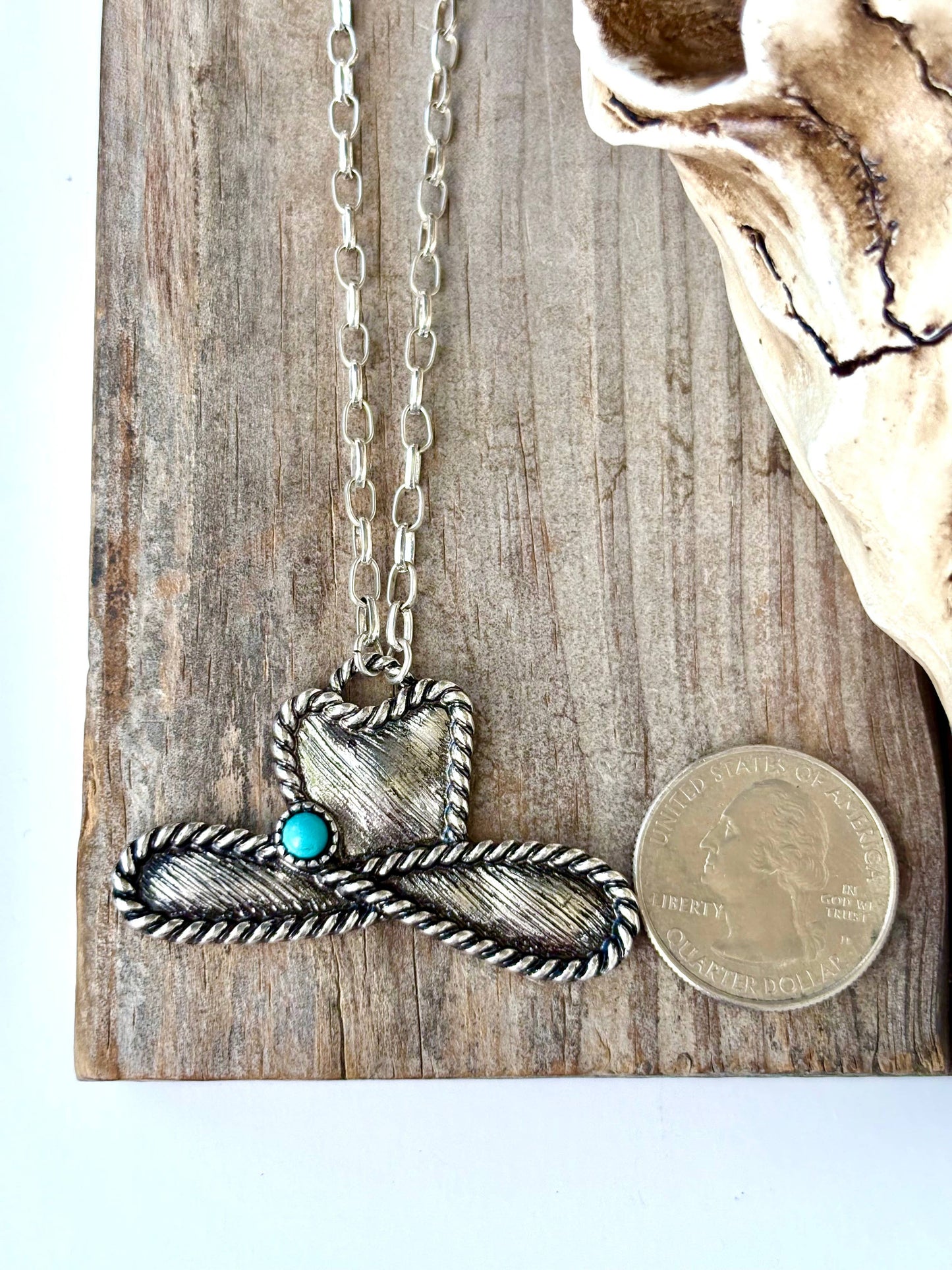 Western Cowboy Hat Stone Pendant Necklace: Red