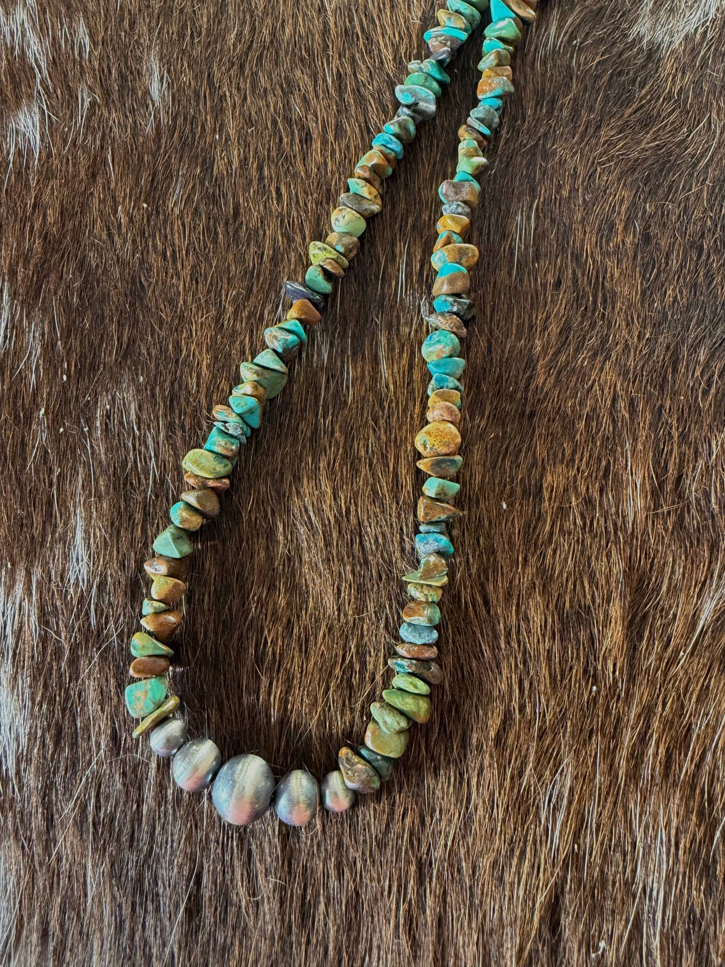 Turquoise nugget & graduated sterling pearls necklace : 16”