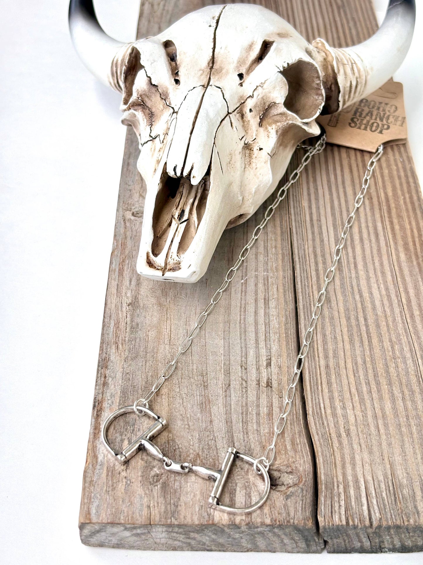 Western Horse Bit Pendant Necklace: Silver