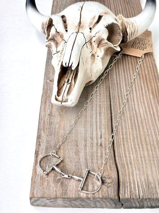 Western Horse Bit Pendant Necklace: Silver