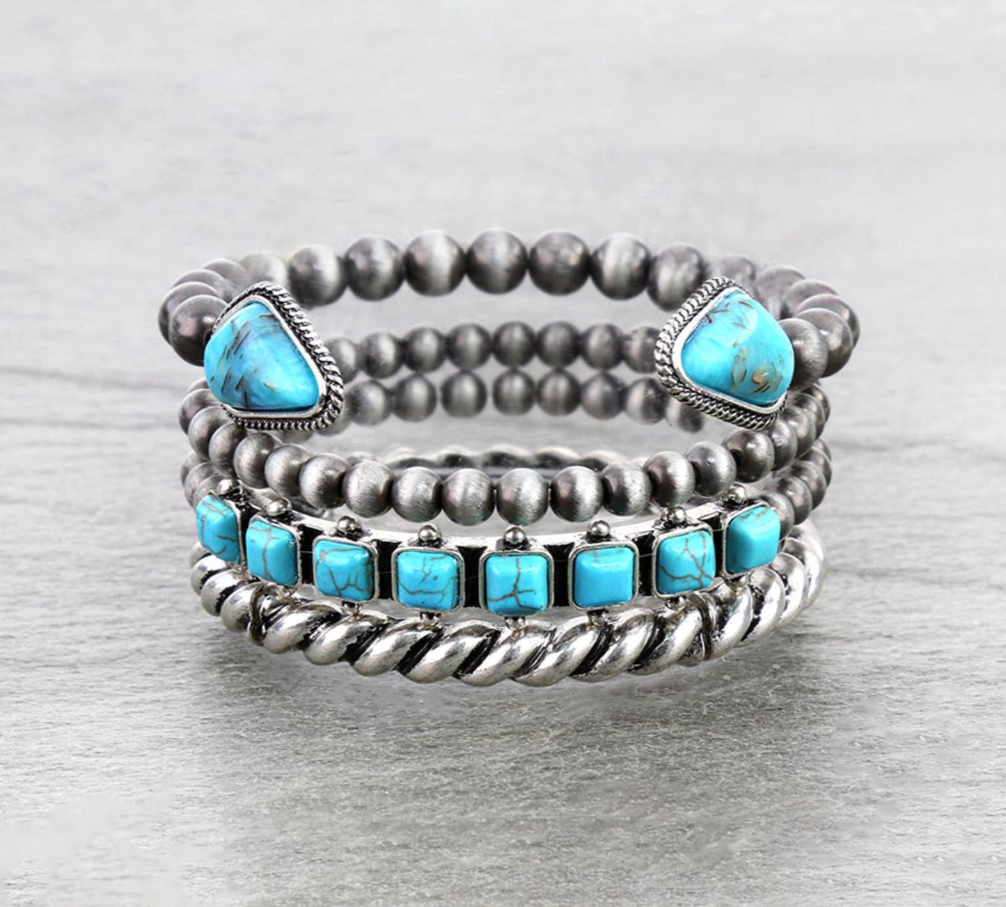 Western Design Stone Stackable 4 Bracelets