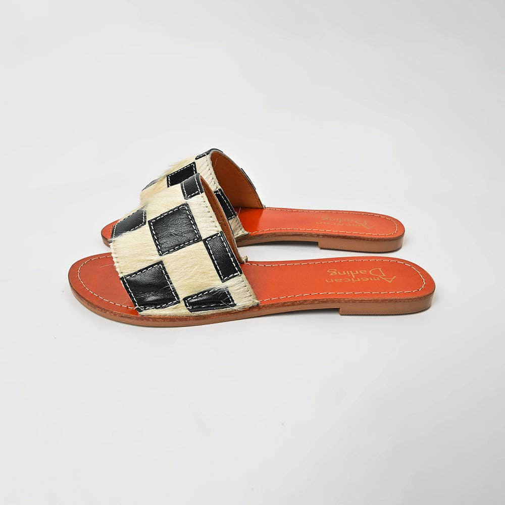 The checkered & cowhide sandals