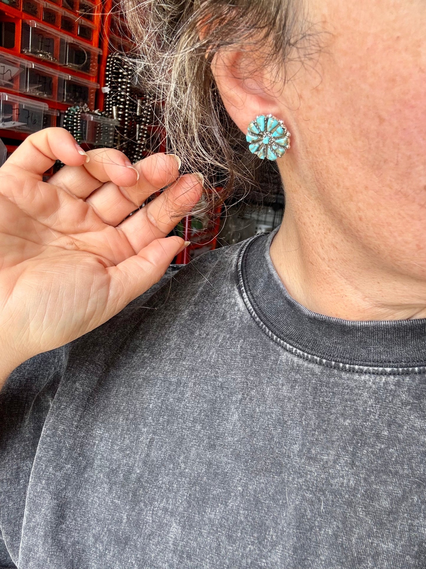 Cluster Turquoise Stud Earrings – Native Made, Sterling Silver