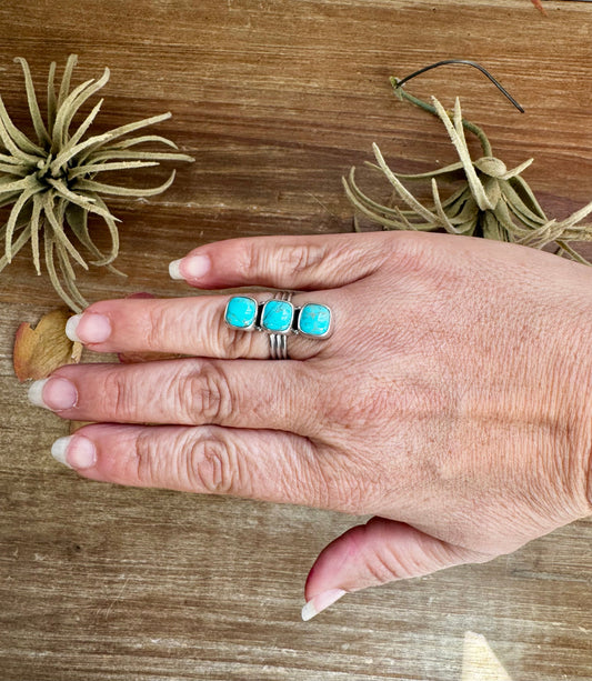 Triple Kingman Turquoise Ring – Size 6