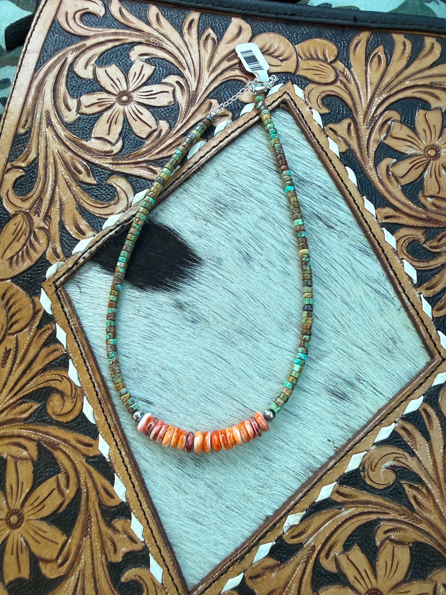 Green Turquoise & Orange Spiny Oyster Fall Necklace