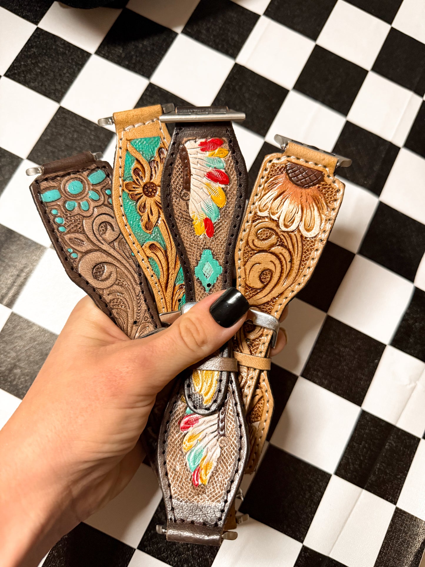 Tooled leather Apple Watch band