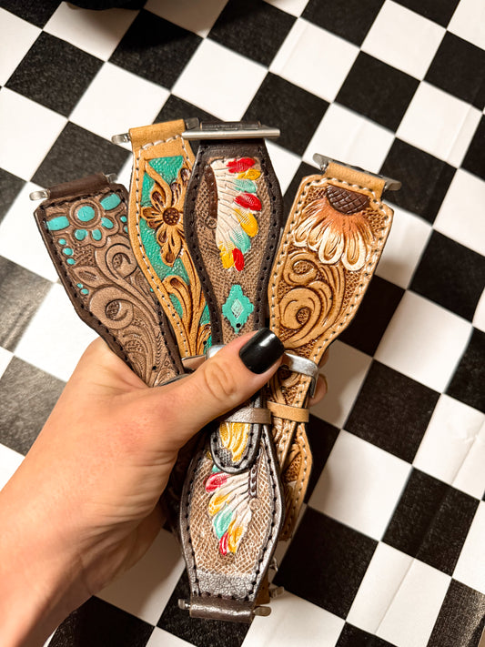 Tooled leather Apple Watch band