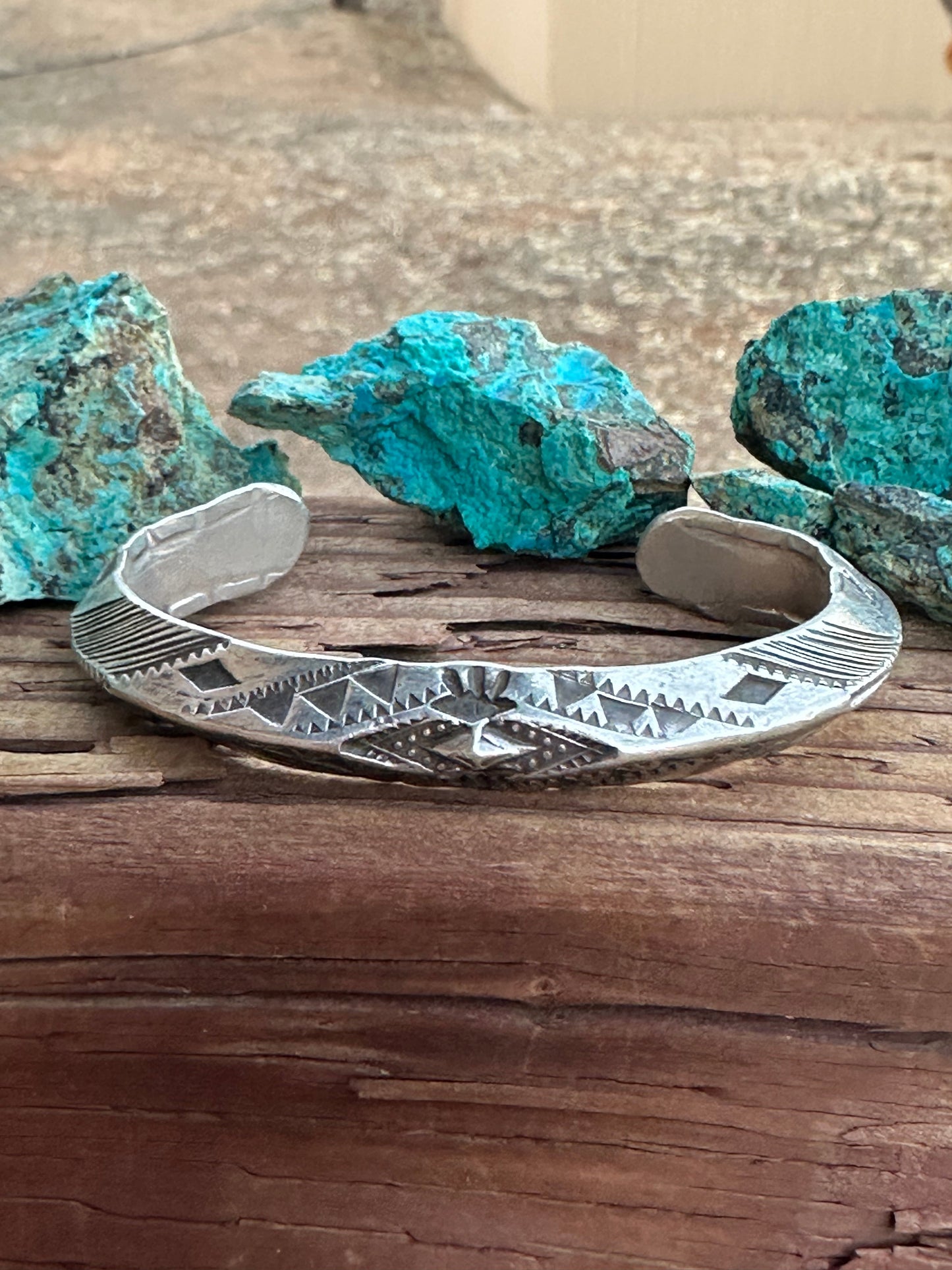 Vintage Old Pawn Navajo Sterling Silver Hand Stamped Cuff Bracelet