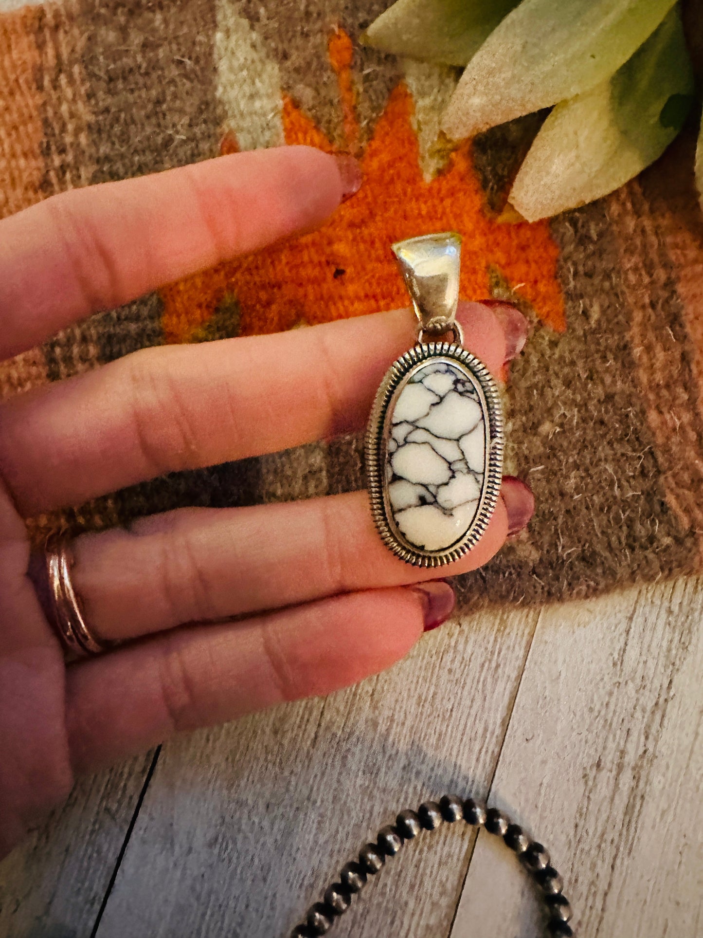 Navajo Howlite & Sterling Silver Pendant by Wydell Billie