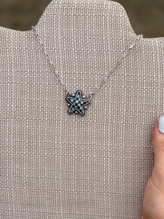 Checkered Star Necklace: White