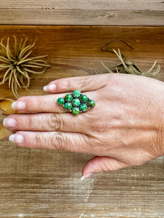 Green Turquoise Diamond-Shaped Ring – Size 7 – Sterling Silver