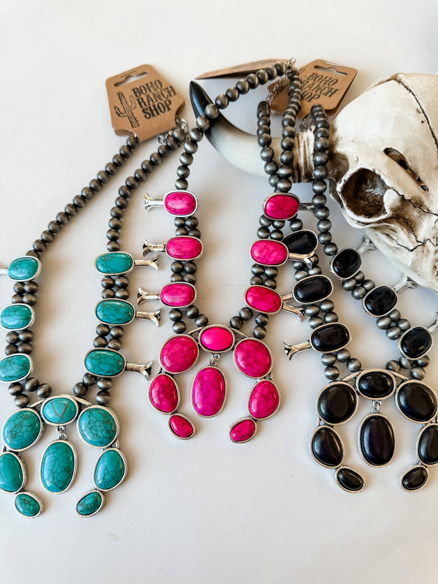 Western Squash Blossom Pendant Necklace: PINK