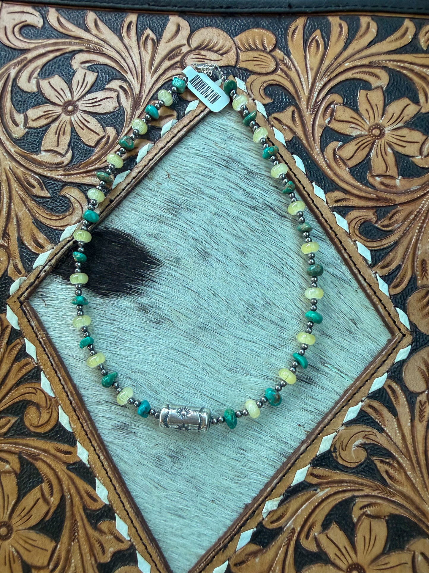 Genuine Turquoise, Yellow Glass & Freshwater Pearls