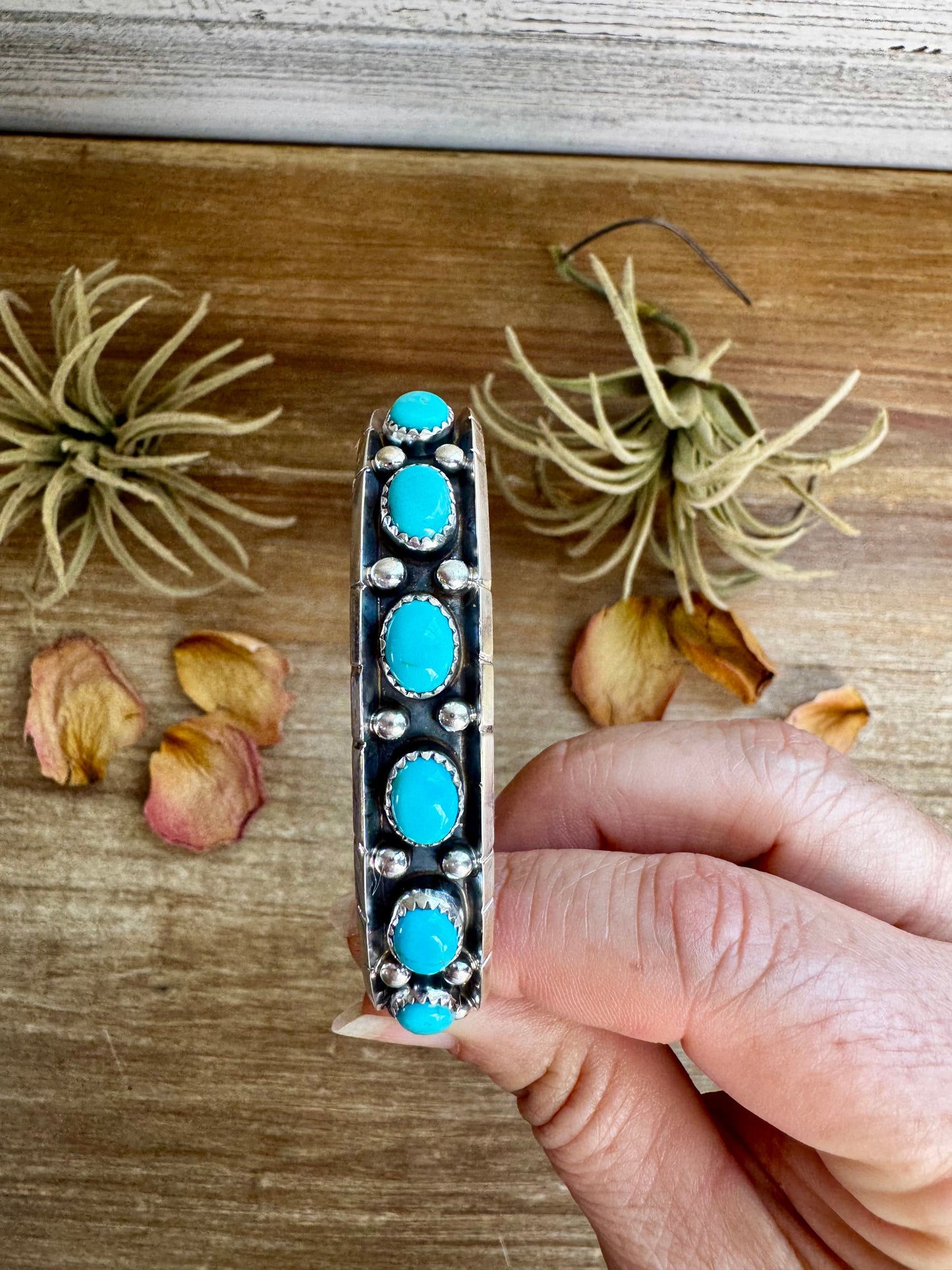 Cuff Bracelet – Kingman Turquoise – Sterling Silver – Reed Charley, Navajo Handmade
