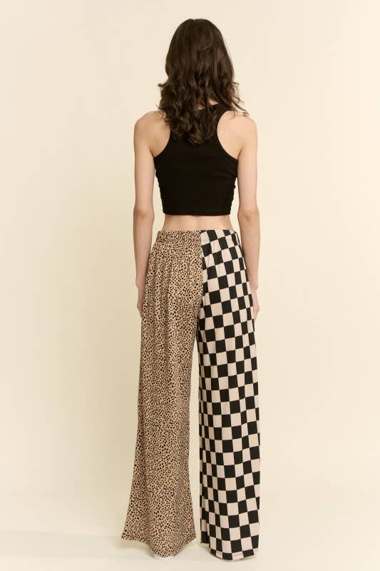 SPLIT DECISION CHECKER AND LEOPARD PANTS