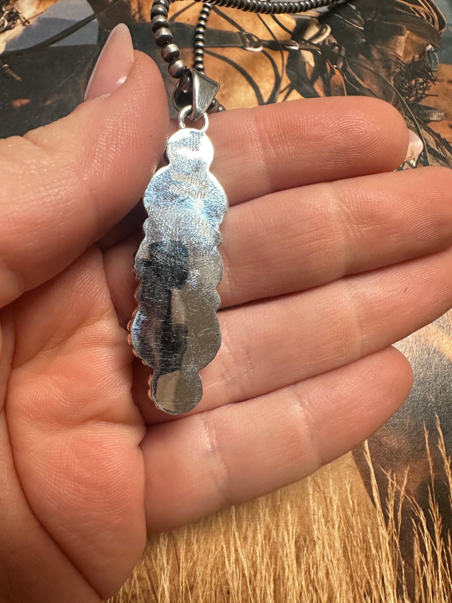 Beautiful Handmade Sterling Silver, Pink Conch & Sonoran Turquoise Pendant