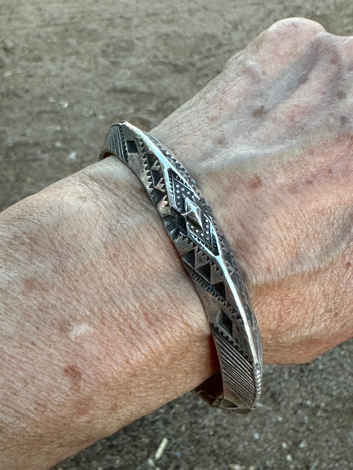 Vintage Old Pawn Navajo Sterling Silver Hand Stamped Cuff Bracelet