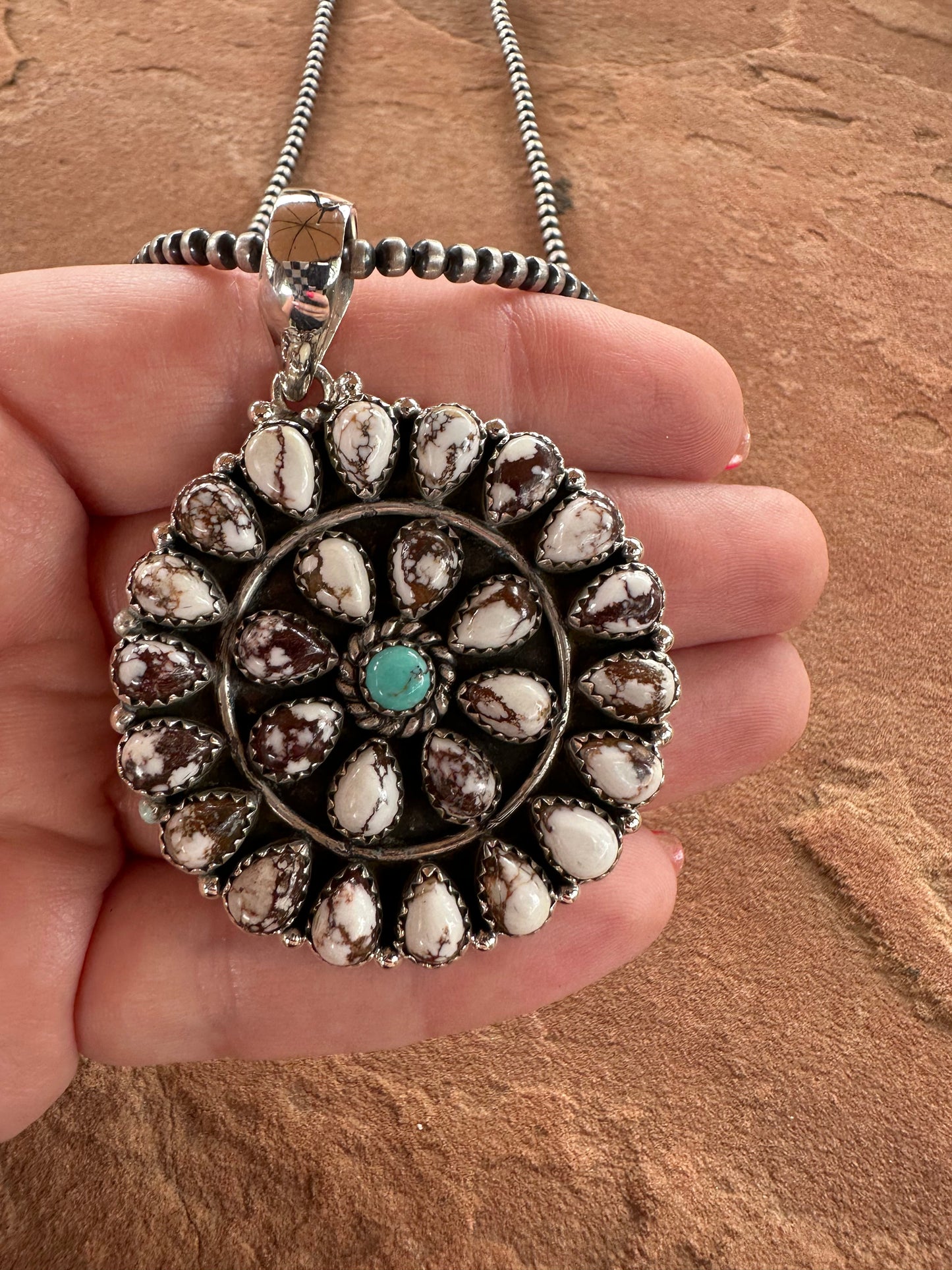 Beautiful Handmade Sterling Silver, Wild Horse & Turquoise Cluster Pendant