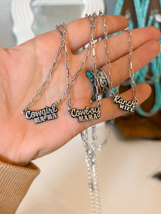 Western title necklaces