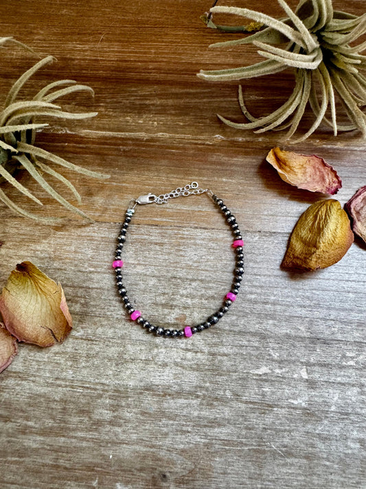 Pink Opal & Sterling Silver Pearl Bracelet