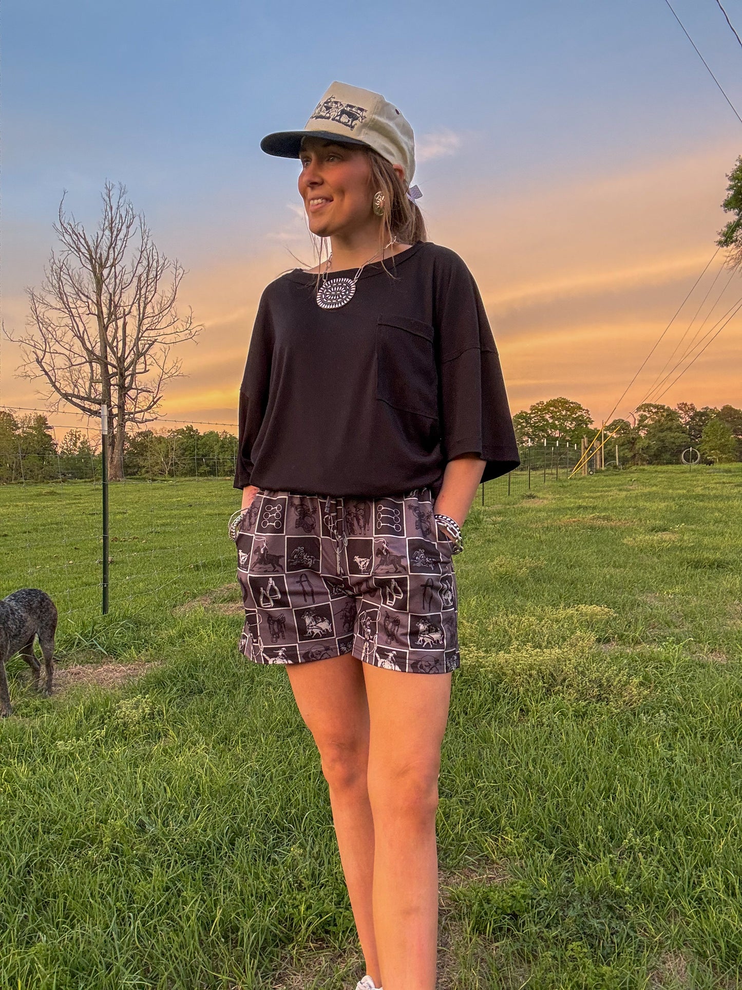 Cowboy checkered print shorts