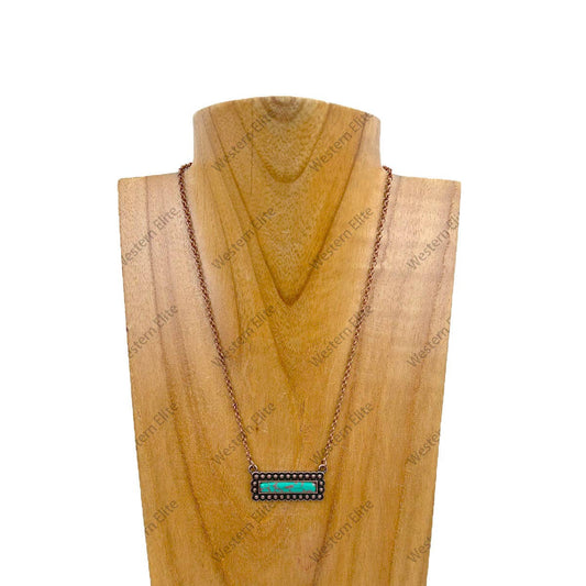 16 inches copper metal chain with rectangle green turquoise stone pendant Necklace