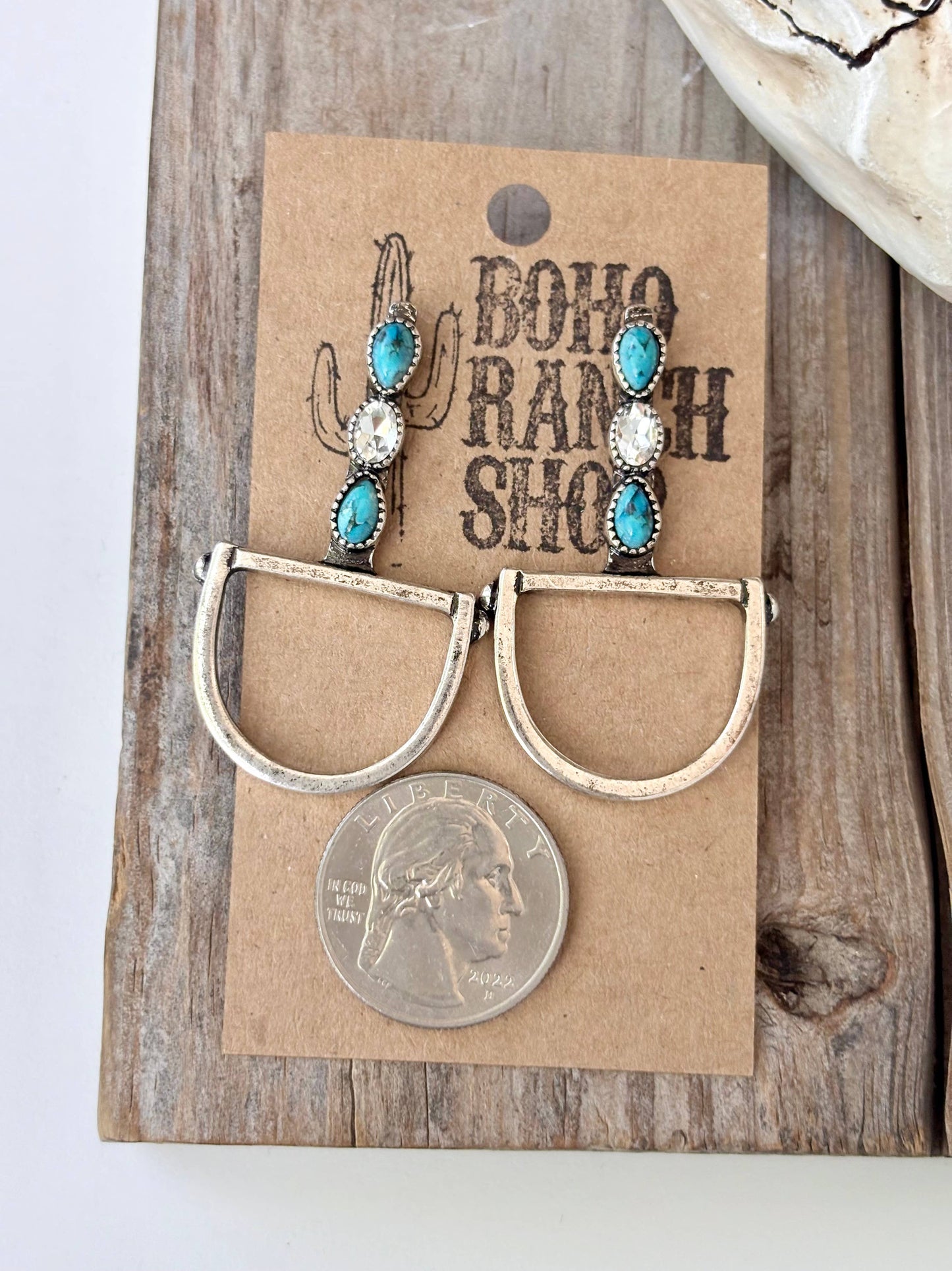 Western Horsebit Stone & Rhinestone Post Drop Earrings: Silver