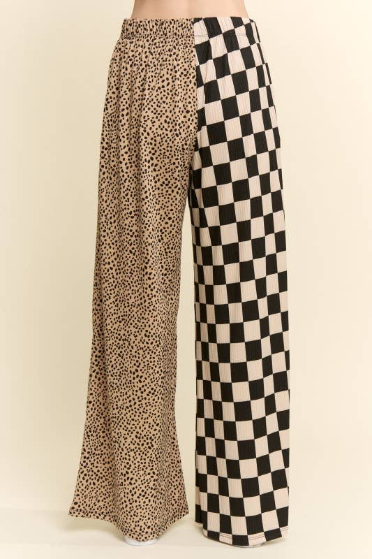 SPLIT DECISION CHECKER AND LEOPARD PANTS