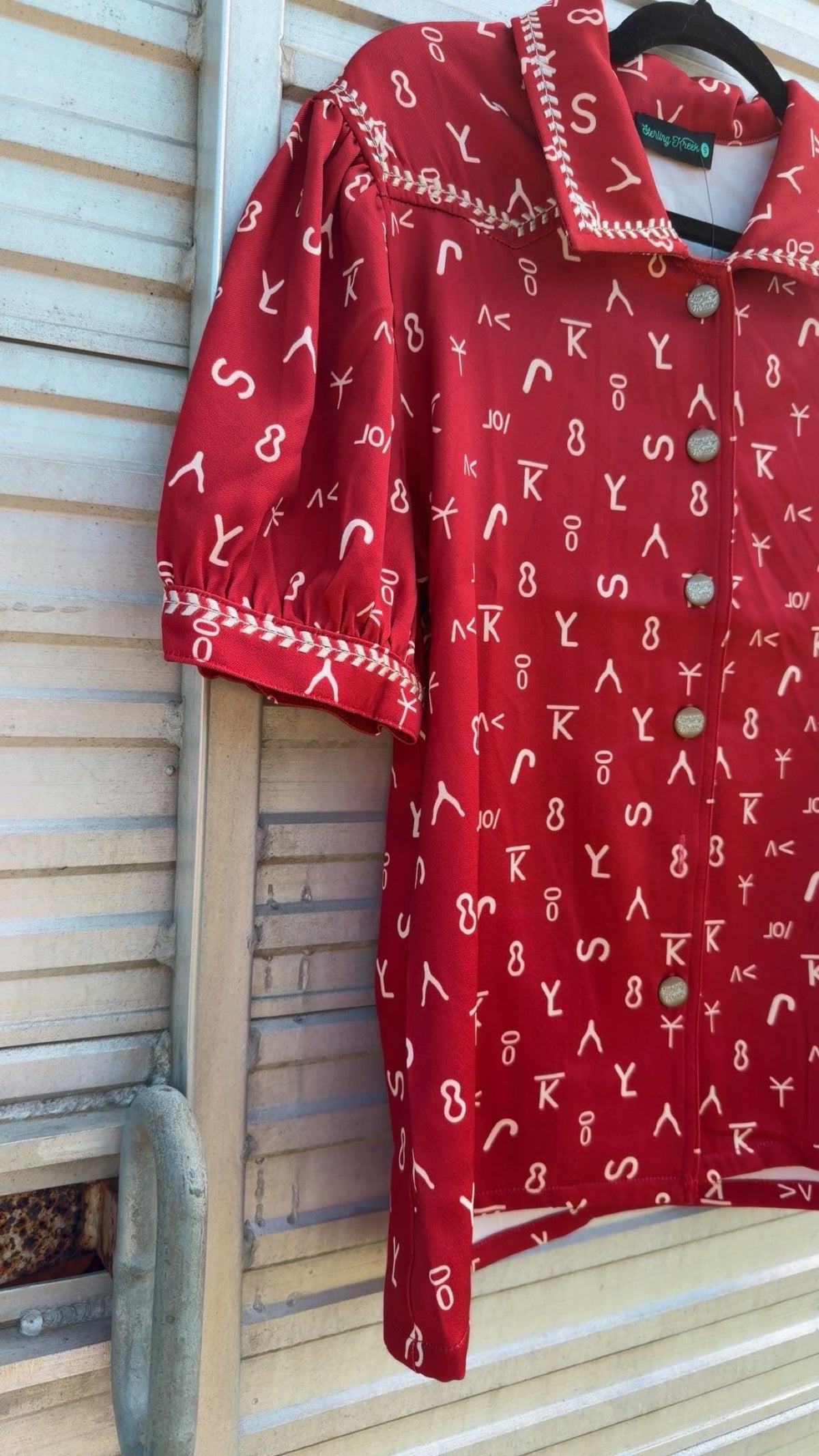 Branded In Red Button Up Top