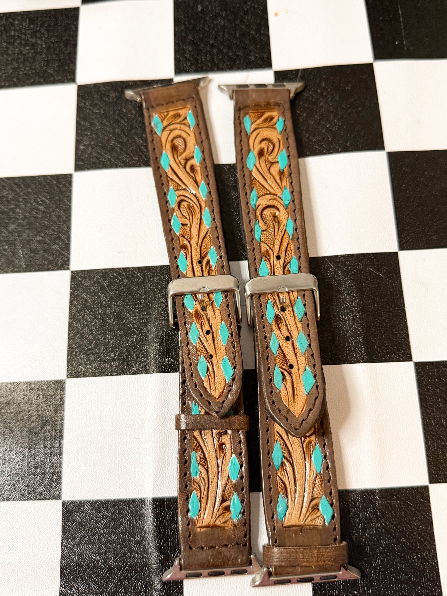 Tooled leather Apple Watch band