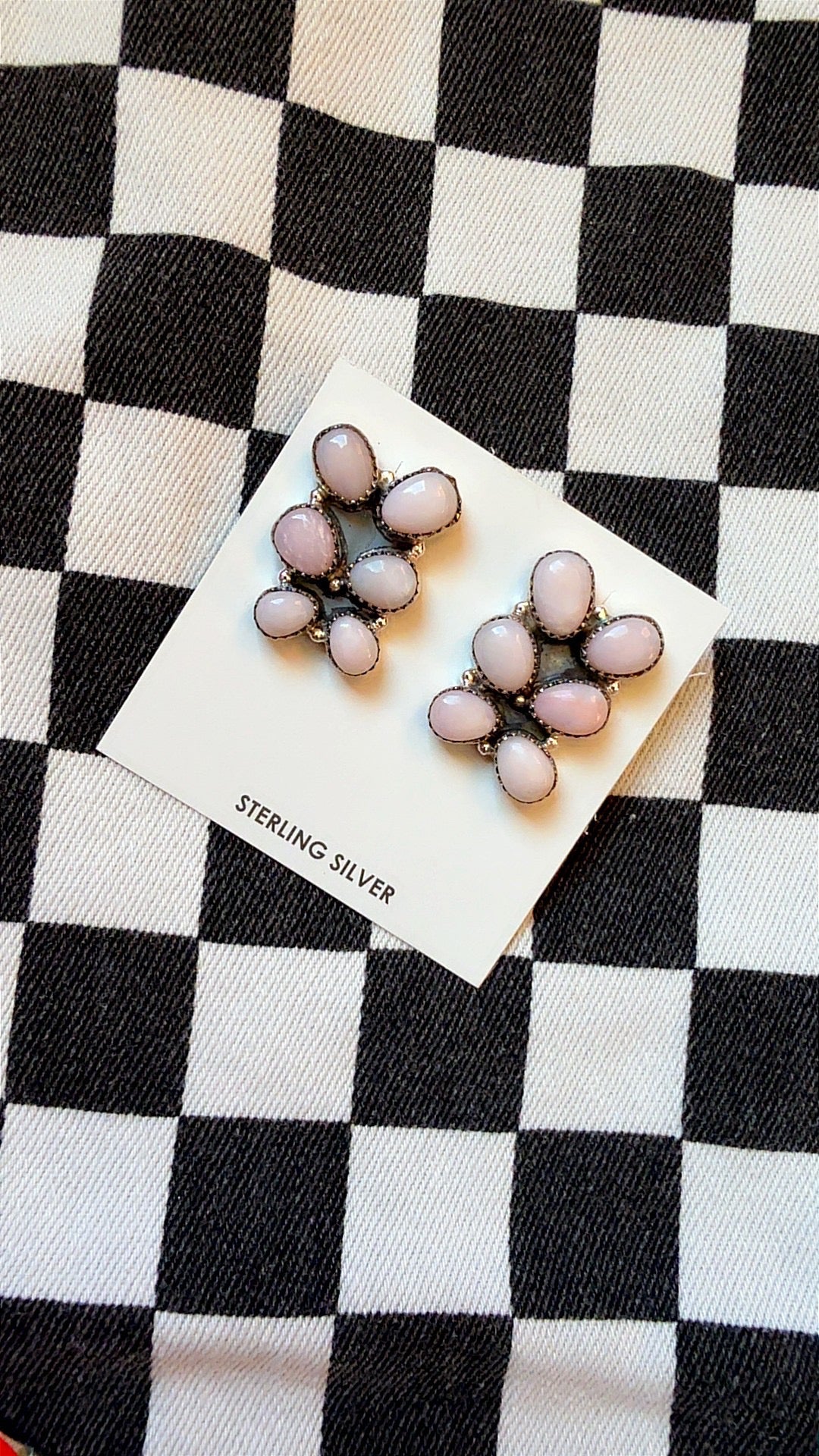 Pink opal cluster   earrings
