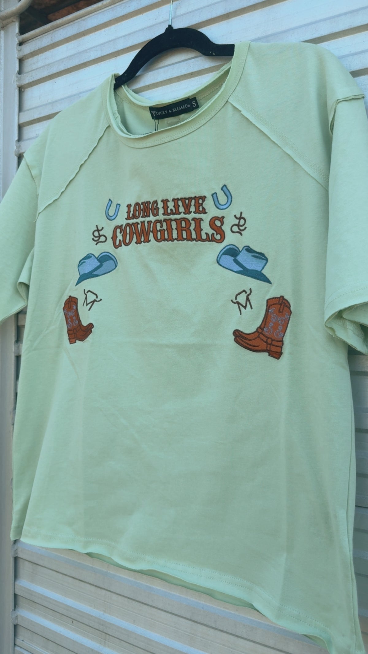Pistachio LongLive Cowgirls Western Embroidered RawHem Shirt